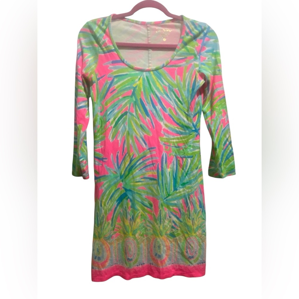 Lilly Pulitzer VTG Tropical Pink Green Floral Beacon Shift Dress XS